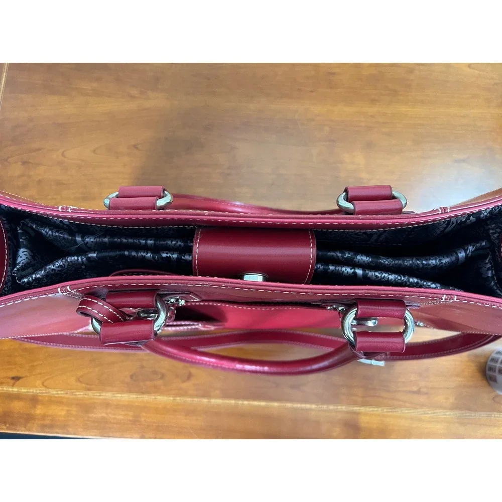 Wilsons Leather Red Laptop Tote Bag Women Work Briefcase Snakeskin Lining Large